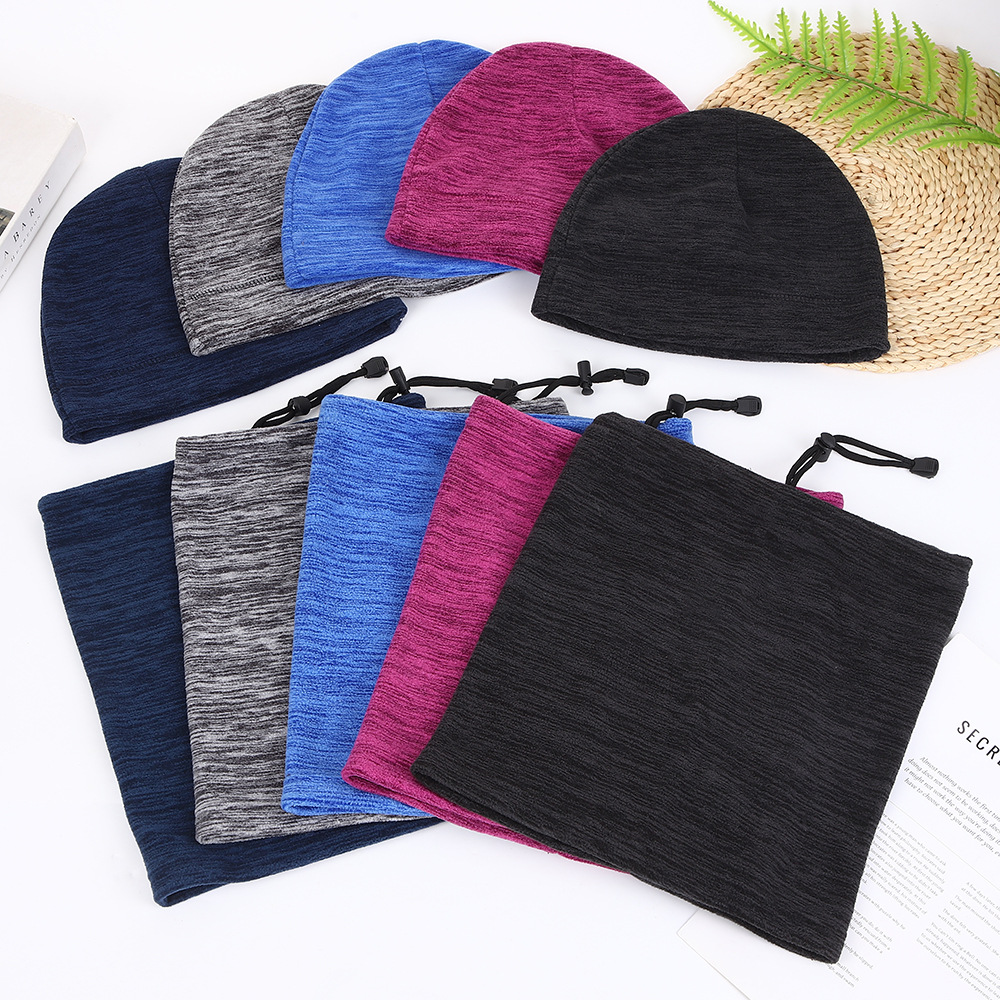 Simple solid color warm neck warmer, fleece cationic hat and neck warmer set, multifunctional outdoor cycling neck warmer