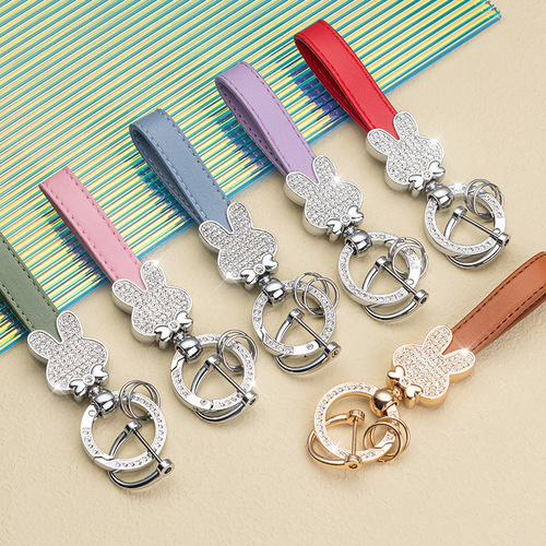Rhinestone zodiac bunny car keychain for women Korean cute creative bag pendant key chain ring business gift