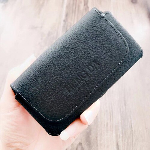 Leather phone waist case with lychee pattern, horizontal model, adjustable strap, universal leather case for the elderly, general factory, model 7.0