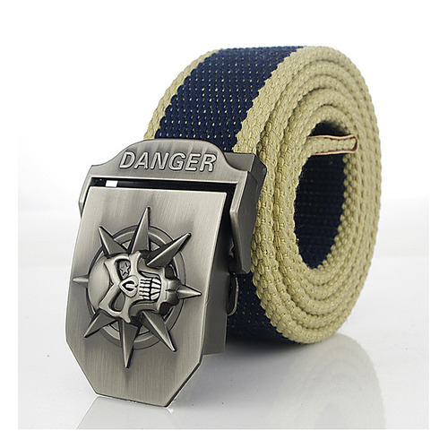 Skull alloy thickened canvas belt men's extended student sports youth automatic buckle jeans belt on behalf of