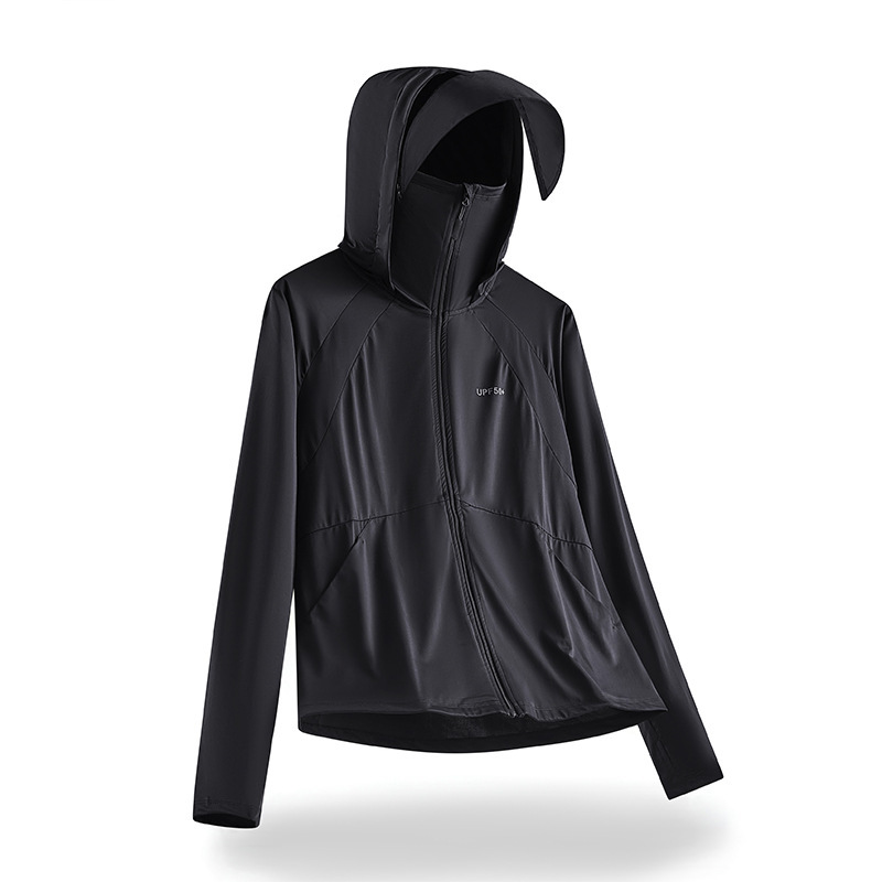 日焼け止め服UPF50紫外線防止皮膚服黒ゴムつばの涼感通気性の薄いコート夏の日焼け止め服の女性|undefined