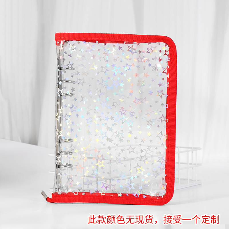 En stock linda bolsa de almacenamiento de celebridades de internet libro de hojas sueltas de seis agujeros ins estilo star-chasing a5a6 cremallera transparente libro de mano shell
