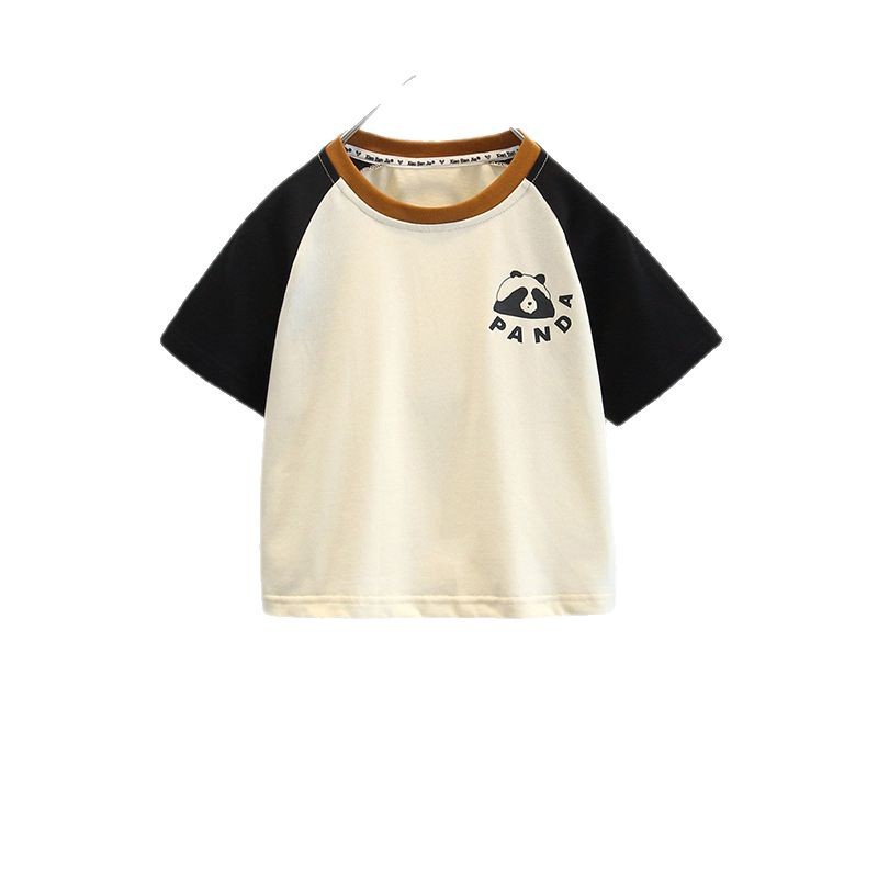 7984 Camiseta de panda para niños delgada 2025 verano nuevo estilo para niños y niñas top estilo occidental bebé color de manga corta T mujer