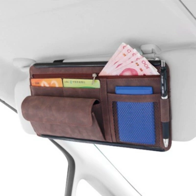 Sunshade Glasses Case Cosmetics: Car Glasses Clip/Bill Clip - brown-8018-glasses-case-suede