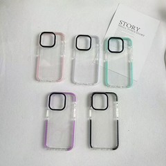 iPhone14proに適したアクリル製携帯電話ケース、カラフルな縁取り、落下防止、11保護ケース、シンプル、指紋防止