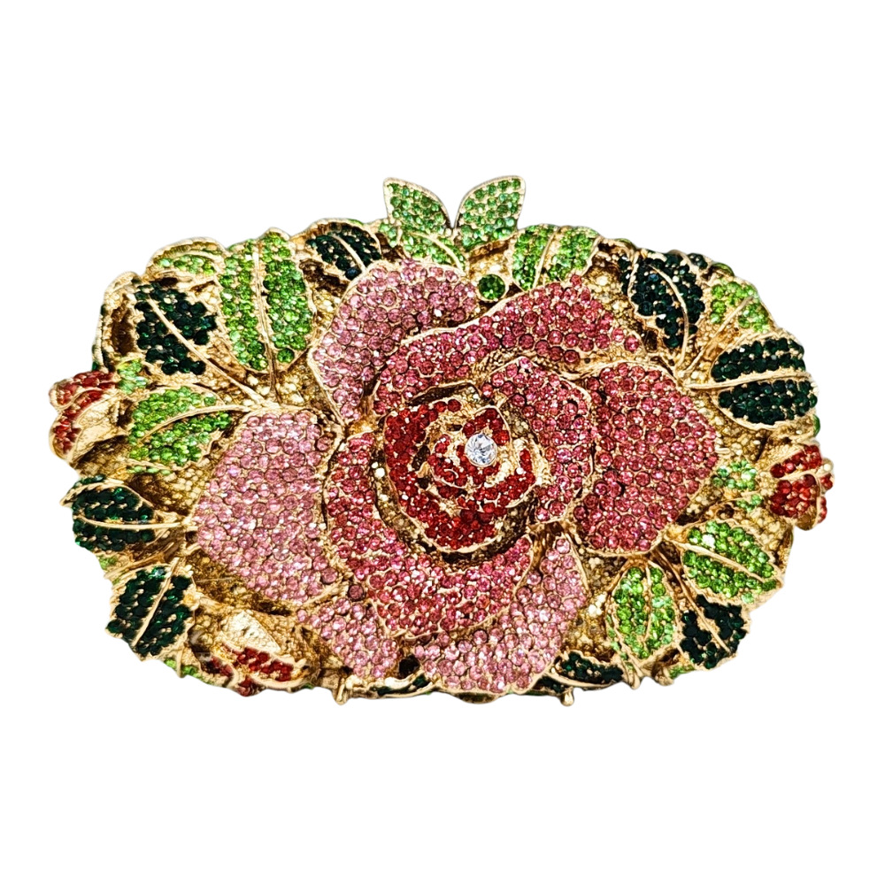 Seleccione estrictamente hueco rosa diamantes bolso de cena metal caja dura bolso de mujer bolso de vestido de fiesta de Año Nuevo bolso de diamantes de banquete