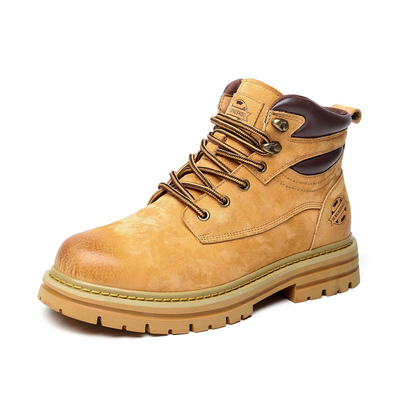 Martin Herren Herbst Hohe Schuhe Britischer Stil Echtes Leder Mid Top Atmungsaktiv Gelb Trendy Casual Arbeitsstiefel_voghion.com