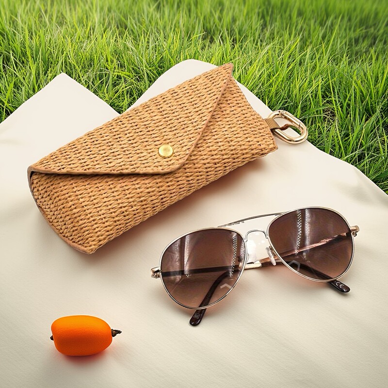 Source Factory Straw Mat Woven Glasses Bag Storage Bag with Buckle Portable Thickened Glasses Case Simple Sunglasses