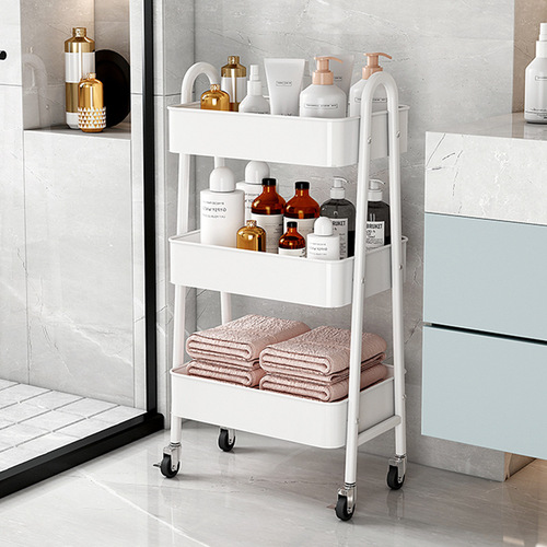 Portable multi-tiered storage shelf with wheels, perfect for under-the-desk use—ideal for dorm rooms to organize books, snacks, and toys.