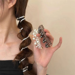 Sweet and Cool Summer, Versatile Classic Beaded Stud Phone Cord Hair Ties, Simple Low Ponytail Bubble Braids