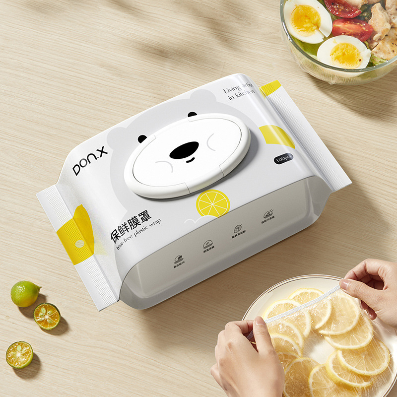 使い捨てプラスチックラップカバー取り外し可能な食品グレードの家庭用漫画かわいいキッチン食器カバーフルーツ鮮度保持カバー|undefined