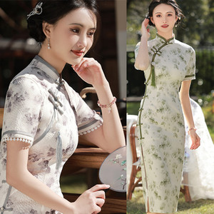 Chinese style restoring ancient ways floral qipao Chinese dress retro daily young maiden temperament elegant improved floral show catwalk skirt