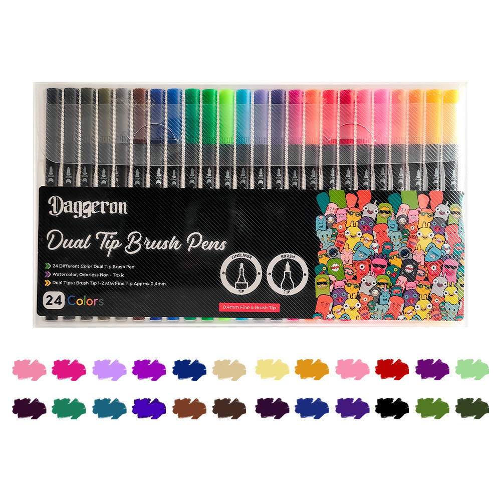 Ventas transfronterizas calientes de doble cabeza de acuarela pincel de línea de gancho de arte personaje pincel de línea de gancho de línea de agua para estudiantes de acuarela rápido seco set pincel de agua