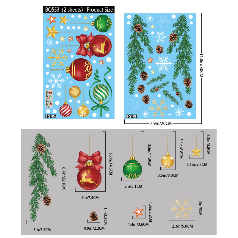 クロスボーダーアマゾンクリスマスステッカークリエイティブカラフルなハンギングボールスノーフレーク静電ステッカークリスマスツリーガラスステッカー卸売|undefined