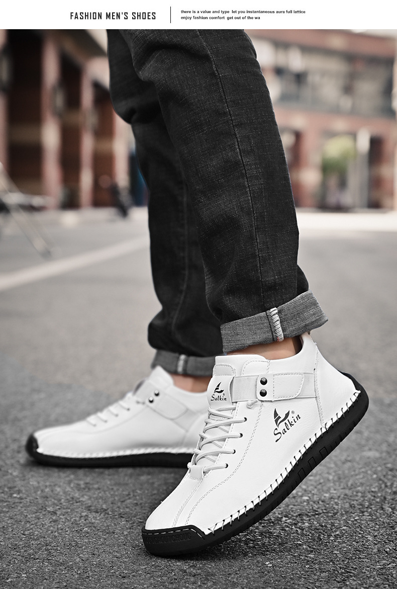Casual Loafers For Men Handmade Leather Flat Slip-on Driving Shoes_voghion.com