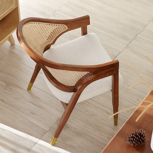 Solid Wood and Wicker Rattan Retro Dining Chair Leisure Chair Café Restaurant Upholstered Armchair Nordic Designer Single Wicker Chair