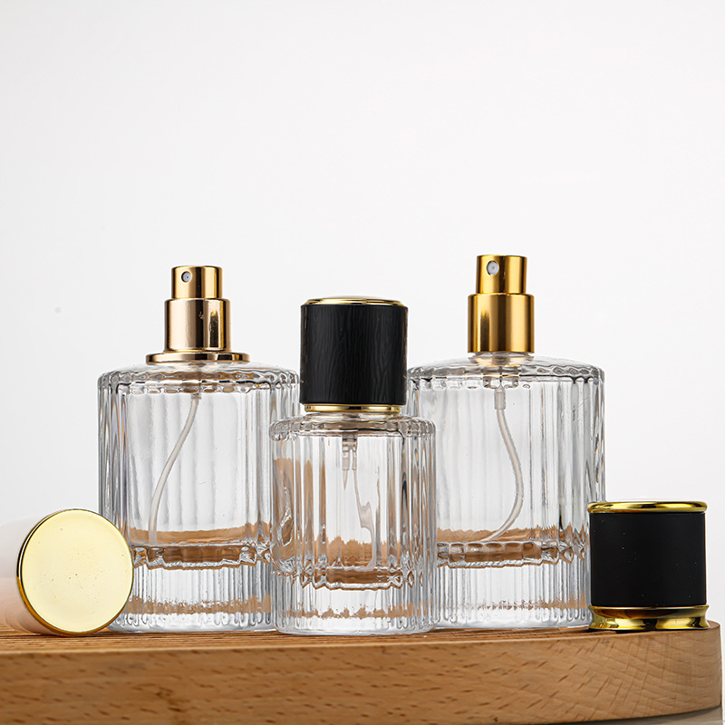 En stock boca de tornillo botella de perfume a rayas de alto grado 30ml50ml barra vertical prensa cilíndrica spray sub-botella de incienso sin fuego