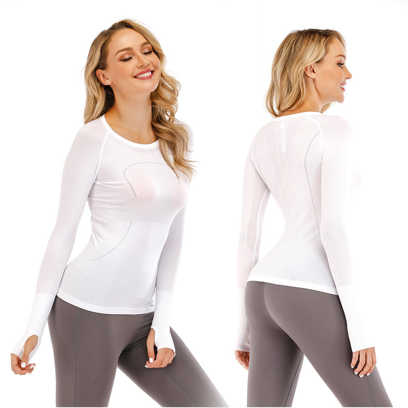 Long-Sleeved Sports Yoga T-Shirt, Round-Neck Yoga Running Fitness Top, Sweat-Absorbent Tight-Fitting Clothing Long-Sleeved Sports Yoga T-Shirt, Round-Neck Yoga Running Fitness Top, Sweat-Absorbent Tight-Fitting Clothing