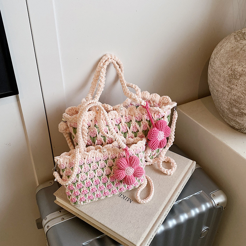Bolsos frescos y dulces de tejido extranjero, bolsas de hombro de alta capacidad, bolsas de almacenamiento personales de viaje diario. image 5