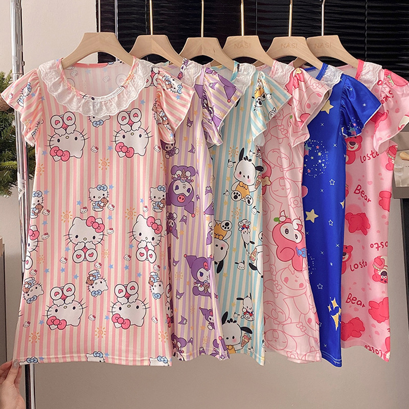 Pijama infantil princesa viento de verano nuevo pijama de niña manga corta Kulomi vestido de dibujos animados ropa para el hogar