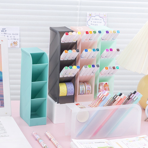 Creative transparent oblique pen holder student desktop pen bucket storage box stationery storage box office pen holder