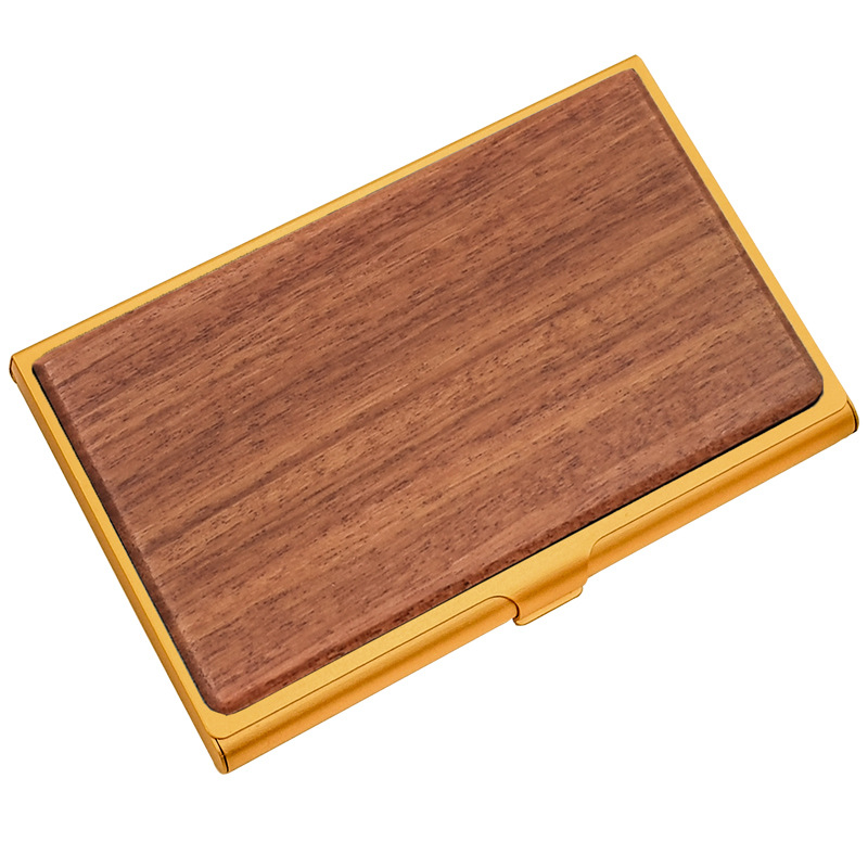 片面貼り無垢材超薄型アルミ合金名刺入れ木目金属名刺入れ赤木カード入れビジネスギフト