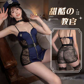 问夜御姐拉链开襟露胸教官cos激情性感床上免脱套装情趣内衣