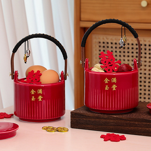 Complete Set of Wedding Supplies for the Bride's Dowry, Red Wedding Bucket for the Bride's Family, Dowry for the Bride's Family, a Pair of Wedding Buckets