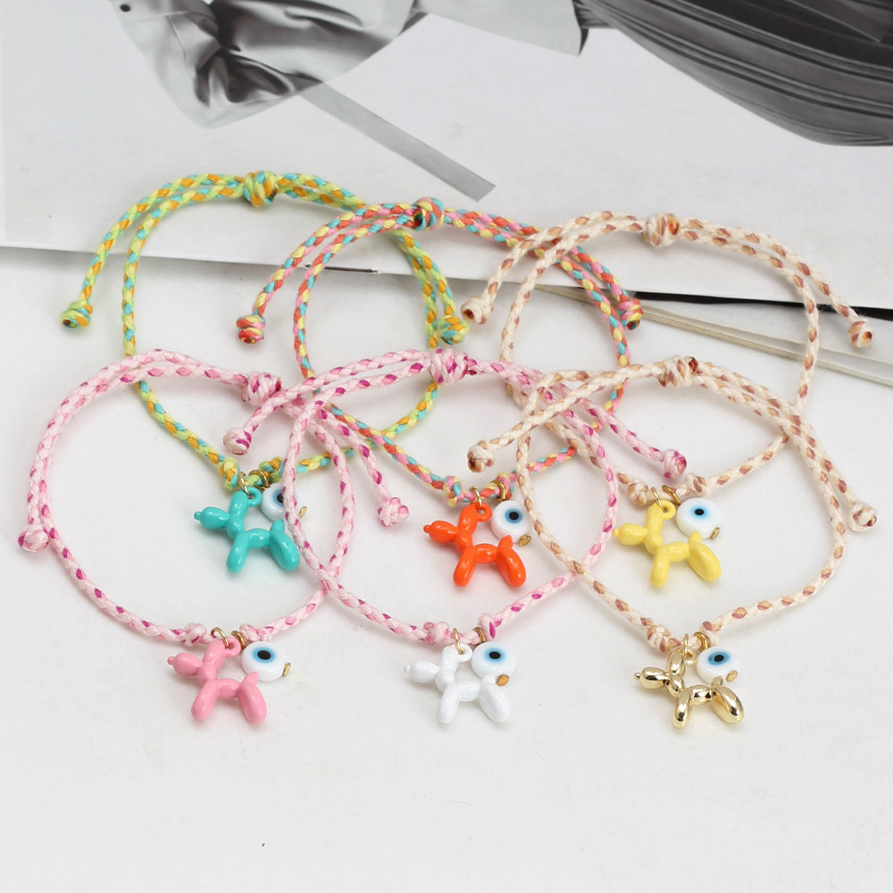 Balloon Dog Pattern All Seasons Season Simple Style Balloon Dog Alloy Glass Rope Cord String String Bracelets Wholesale