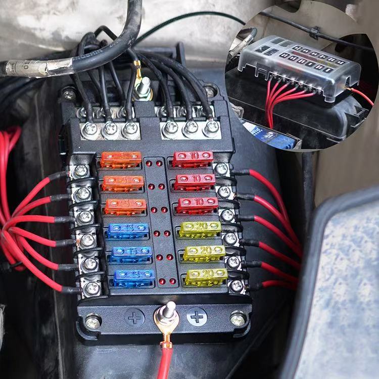 Car Fuse Box with Negative Terminal, Plug-In Screw Type, Multi-Way Fuse Box, Led Indicator Light, Boat and Car Accessories