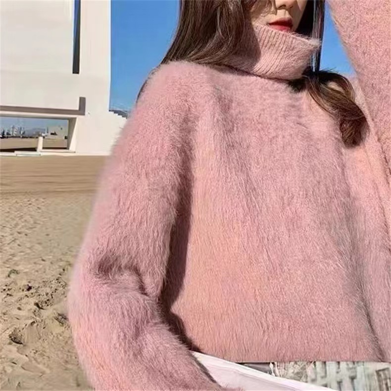 Flauschiger Damen Pullover Mit Stehkragen In Nerzfelloptik_voghion.com
