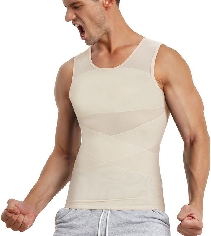 アマゾンの人気商品の男性の美体は身の服のベストを作って腹を収めて胸の下着の通気性のネットのガードルのベストを締めます。|undefined