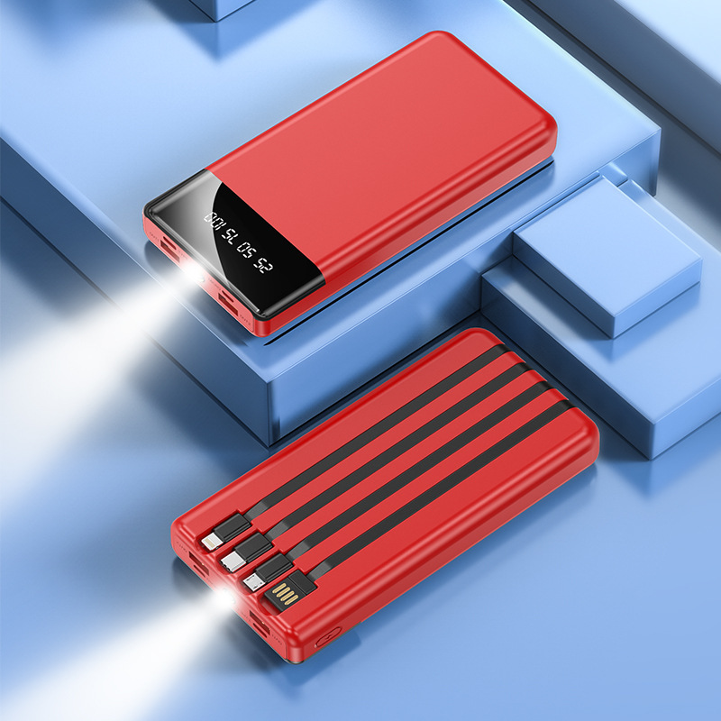 10000 / 2000 mAh lámpara LED de gran capacidad con cuatro líneas de alimentación portátil al aire libre