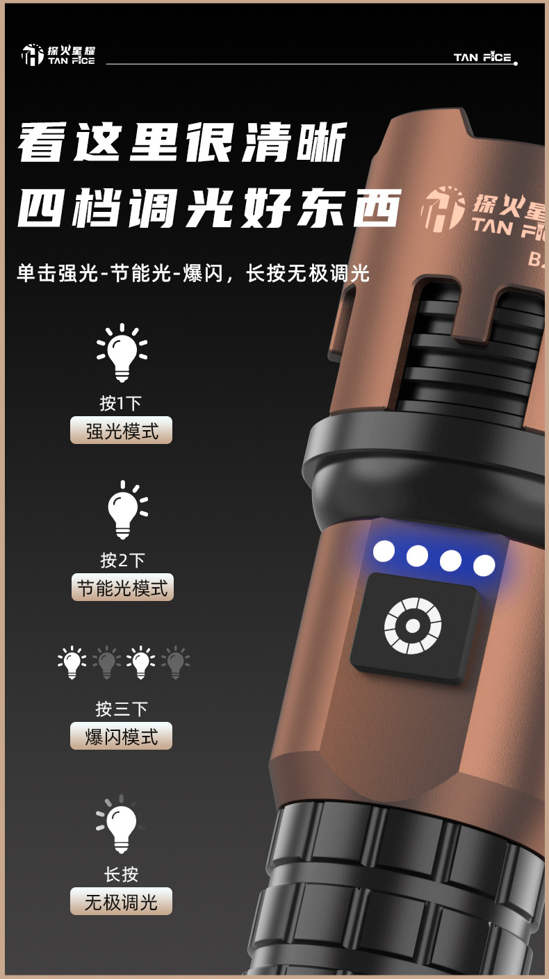2026 New Model Dragon King High-Brightness Flashlight, Aluminum Alloy, Large-Capacity Lithium Battery, Ultra-Long Battery Life, Night Lighting, Household Flashlight