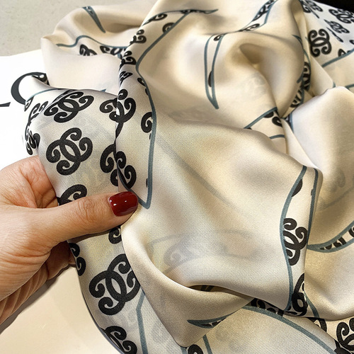  New Model Simulated Silk Scarf Women's Korean Style Sunscreen Brocade Printed Scarf Air Conditioning Large Shawl