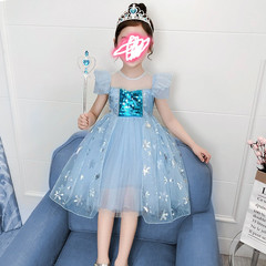 冰雪奇緣愛莎公主裙女童連衣裙夏裝艾莎安娜短袖裙子洋氣蓬蓬紗裙
