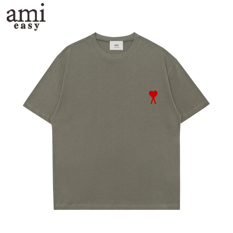 Ami&Easy2025 New Style T-Shirt for Men with Heart Embroidery, Loose Shoulder Sleeves, Summer Trendy Fashion Short-Sleeved Top