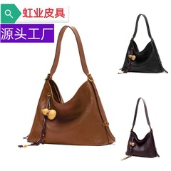 【徐艺洋同款】直见一撇hobo中号植鞣头层小牛皮单肩黑夏托特女包