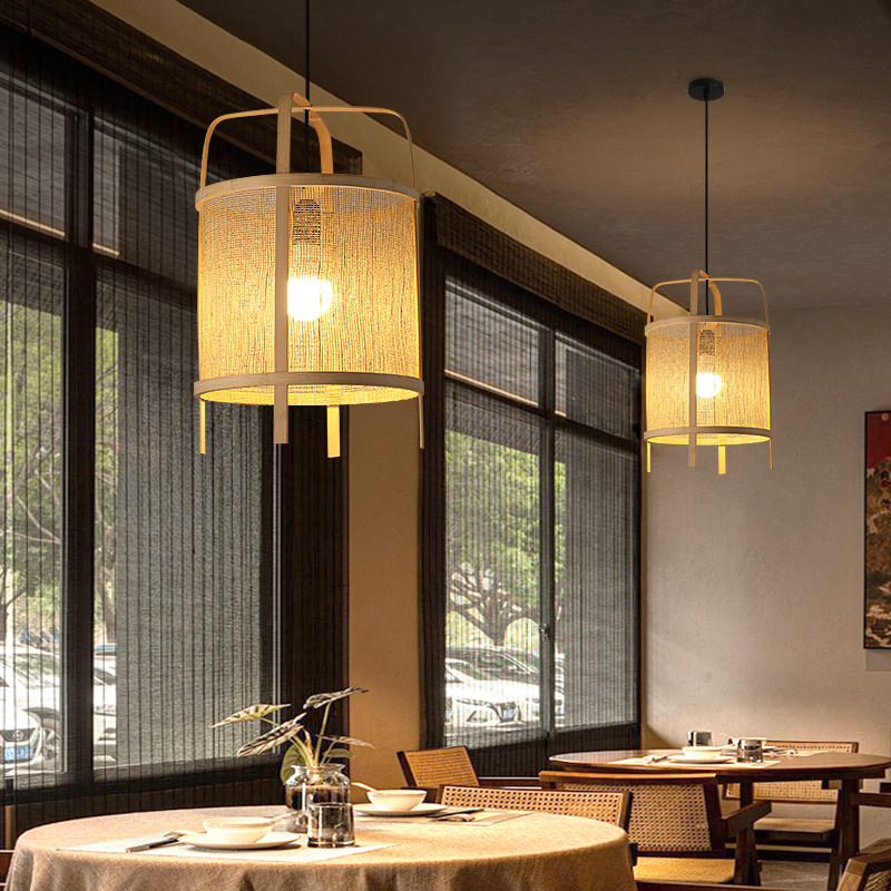 Nuevo restaurante chino residencial Chandelier de arte de bambú sala de té Zen sala de té hotel Hotpot tienda personalidad creativa linterna de bambú tejido