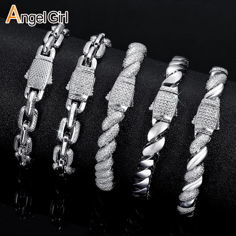 Cross-Border Popular European and American Men's Cuban Chain Bracelet, Copper Plated with Platinum and Zircon, Hip-Hop Rap Hand Jewelry, Personalized and Trendy