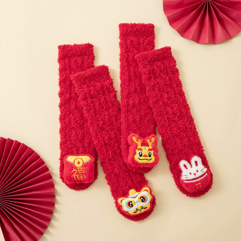 Новогодние носки большие красные длинные колено утолщенные теплые коралловые бархатные детские носки новорожденные колени детские хлопчатобумажные носки