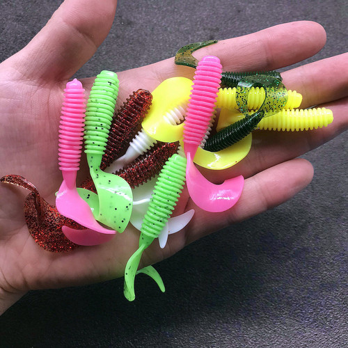 Spinning Tail Grub Soft Bait Lead Head Hook Combination Realistic Soft Worm Lure Kit for Pike