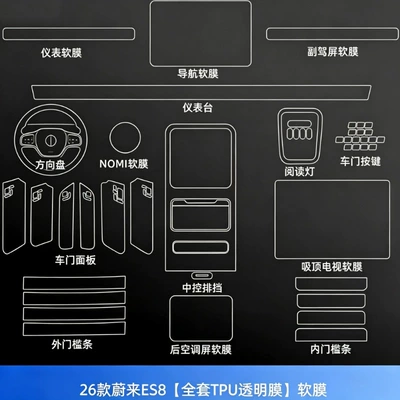 TPU soft film anti-scratch sticker — Car interior film - 26-models-of-nio-es8-full-interior-set-tpu-film