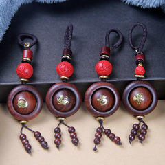 血檀木鑲銀鑰匙扣紫檀鑲嵌四象轉運珠掛件黑檀嵌銀掛飾品廠家批發