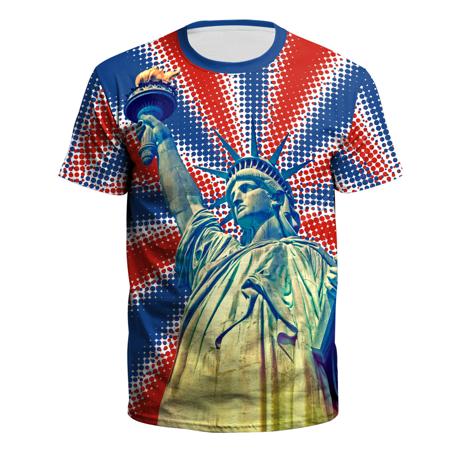 Verano europeo y americano nuevo día de la independencia de los hombres deportes y ocio de manga corta impresión digital cuello redondo camiseta pareja