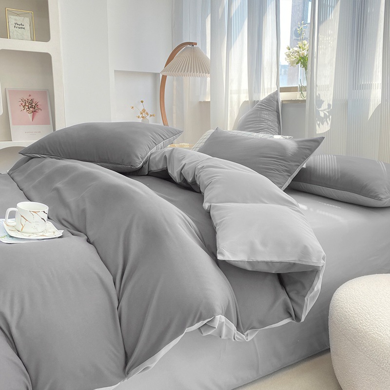 Washed Cotton Duvet Cover Set Simple Solid Colour Bedding Set_voghion.com