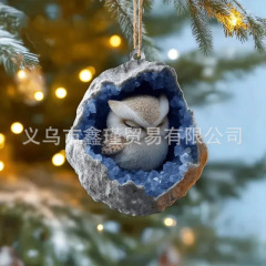 跨境新款猫头鹰浣熊圣诞装饰品圣诞树挂件2D平面打印亚克力小挂件