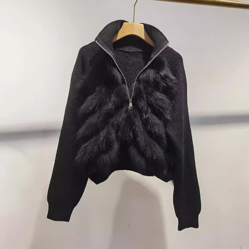 Real Fox Fur Sweater Stitching Fur Women's Short Pullover Jacket Knitwear Woolen 2024 Spring and Autumn New Fur Real Fox Fur Sweater Stitching Fur Women's Short Pullover Jacket Knitwear Woolen 2024 Spring and Autumn New Fur