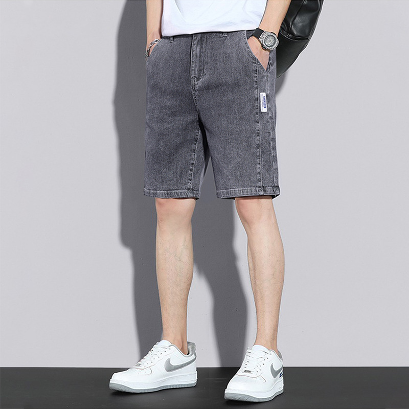 Denim Shorts Men's Fashionable Brand Loose Casual Five-point Mid-length Pants Summer Thin Fashionable Outer Wear Five-point Elastic Slim-fit