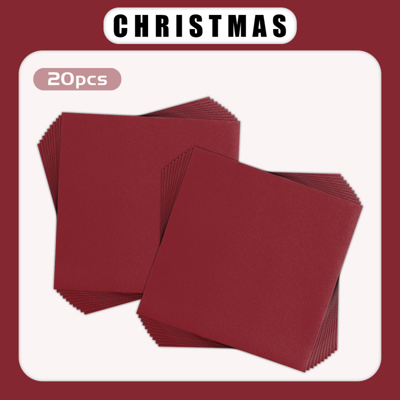 [ready Stock] Cross Border Solid Color Wine Red Christmas Elements Decoration Kitchen Party Napkins